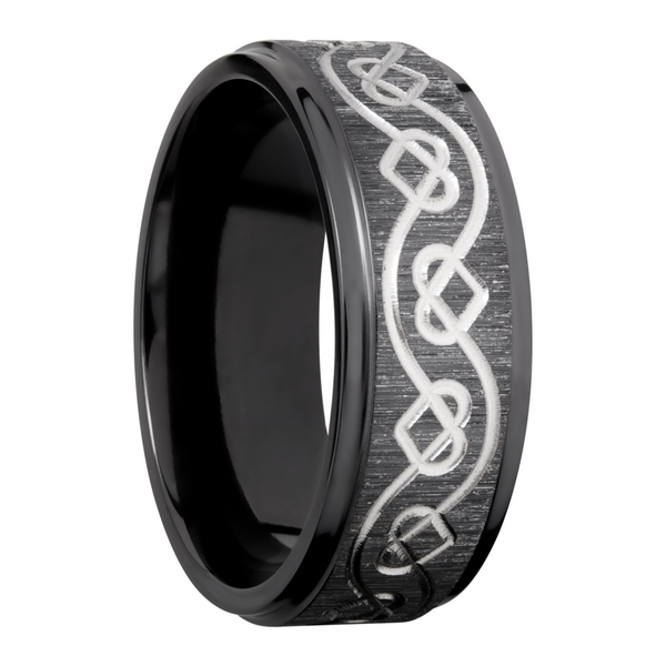 Zirconium 8mm flat band with a laser-carved celtic heart pattern Image 2 Cozzi Jewelers Newtown Square, PA