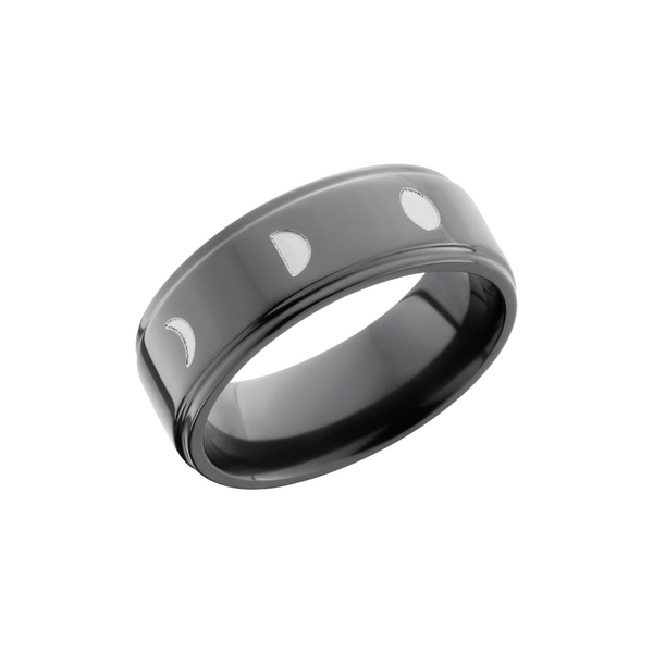 Zirconium 8mm flat band with a laser-carved moon phase pattern Toner Jewelers Overland Park, KS