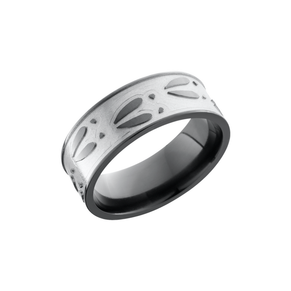Zirconium 8mm flat band with a laser-carved deer track pattern Cozzi Jewelers Newtown Square, PA