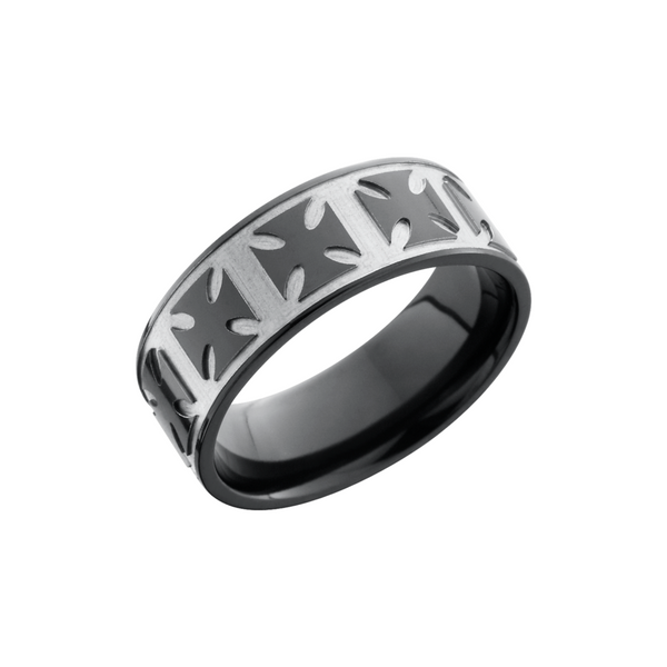 Zirconium 8mm flat band with a laser-carved maltese pattern Cozzi Jewelers Newtown Square, PA