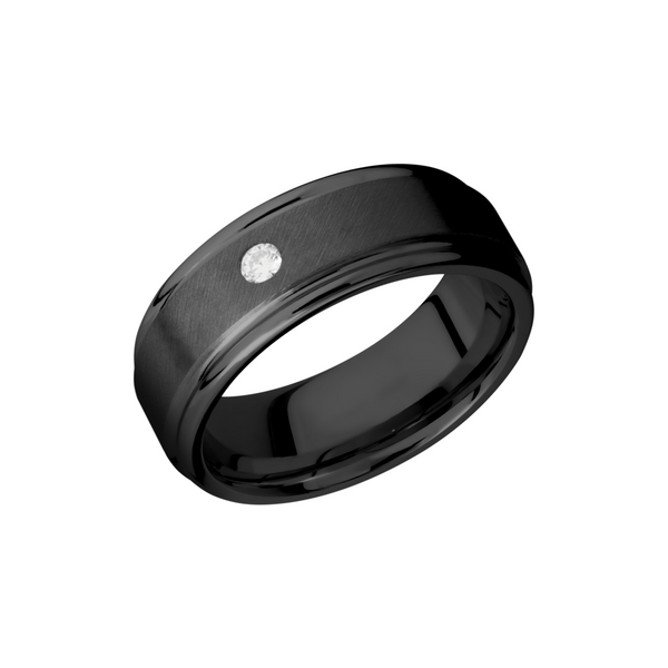 Zirconium 8mm flat band with slightly rounded edges and a flush-set .07ct diamond Cozzi Jewelers Newtown Square, PA