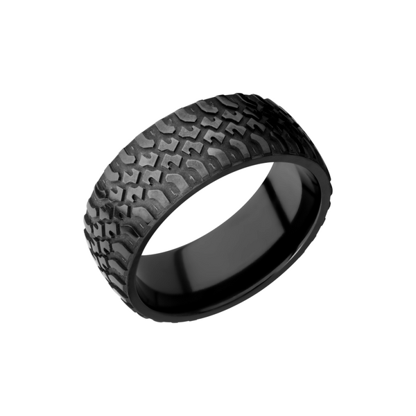 Zirconium 9mm domed band with a laser-carved truck pattern Toner Jewelers Overland Park, KS