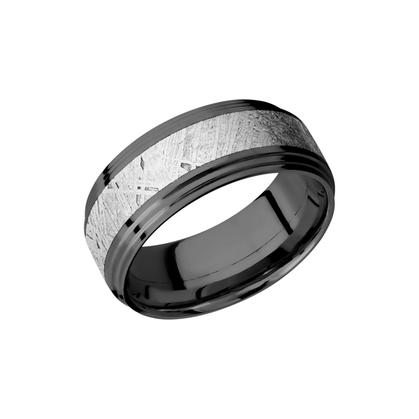 Zirconium 9mm flat band with two steps and an inlay of authentic Gibeon Meteorite Toner Jewelers Overland Park, KS