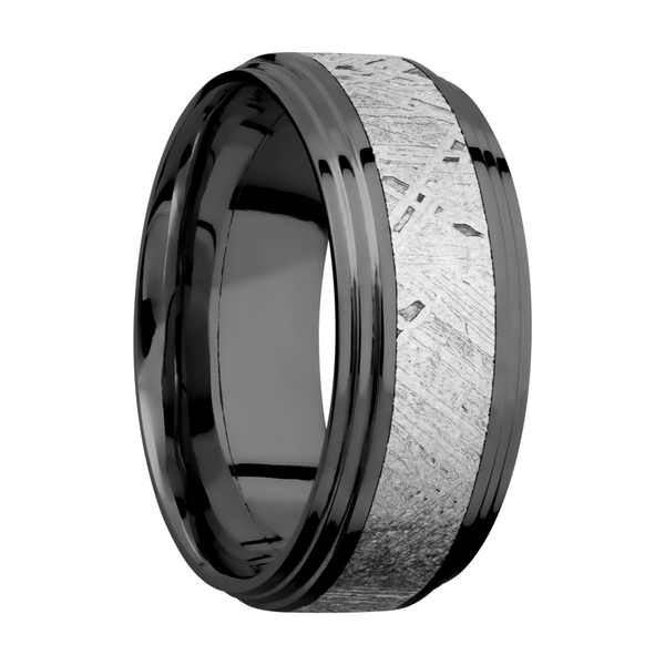 Zirconium 9mm flat band with two steps and an inlay of authentic Gibeon Meteorite Image 2 Cozzi Jewelers Newtown Square, PA