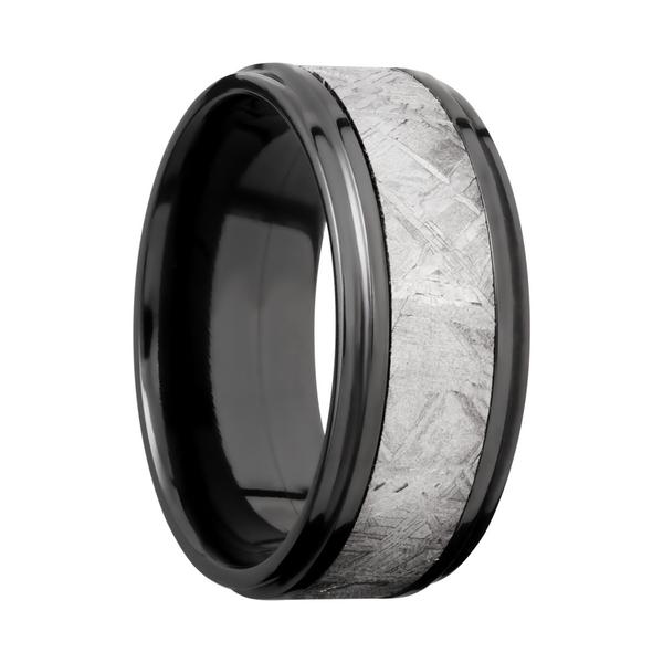 Zirconium 9mm flat band with an inlay of authentic Gibeon Meteorite Image 2 Cozzi Jewelers Newtown Square, PA