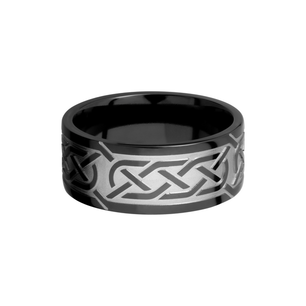 Zirconium 9mm flat band with a laser-carved celtic pattern Image 3 Toner Jewelers Overland Park, KS