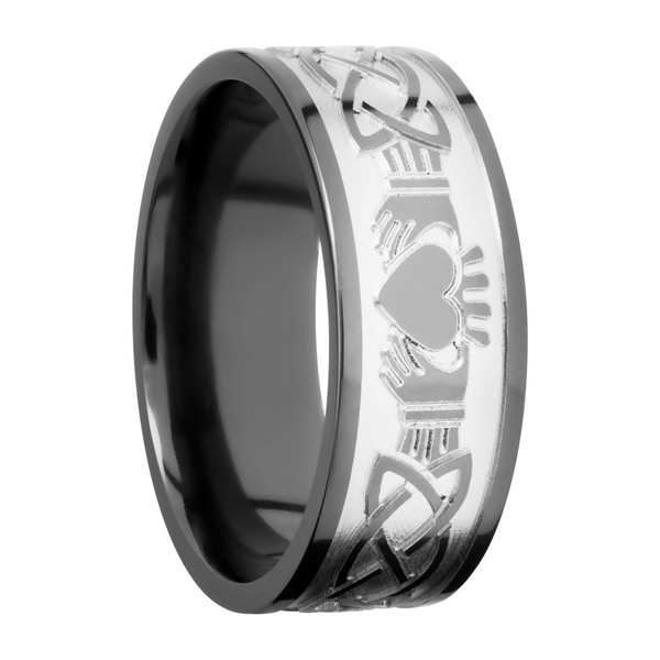 Zirconium 9mm flat band with a laser-carved claddagh celtic pattern Image 2 Cozzi Jewelers Newtown Square, PA