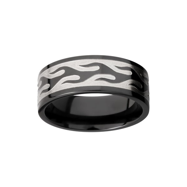 Zirconium 9mm flat band with a laser-carved contour flame pattern Image 2 Quality Gem LLC Bethel, CT