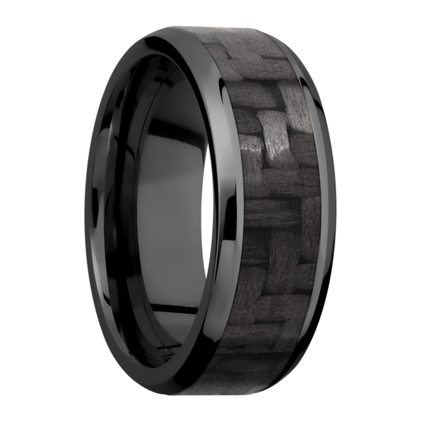 Zirconium 8mm beveled band with a 5mm inlay of black Carbon Fiber Image 2 Toner Jewelers Overland Park, KS