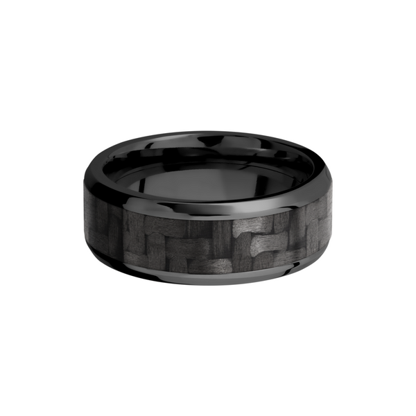 Zirconium 8mm beveled band with a 5mm inlay of black Carbon Fiber Image 3 Toner Jewelers Overland Park, KS