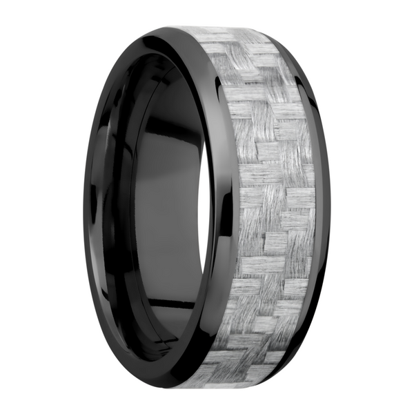 Zirconium 8mm beveled band with a 5mm inlay of silver Carbon Fiber Image 2 Toner Jewelers Overland Park, KS