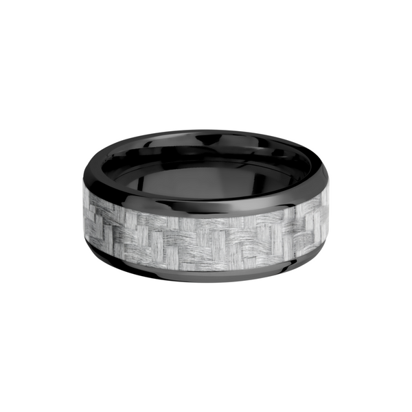 Zirconium 8mm beveled band with a 5mm inlay of silver Carbon Fiber Image 3 Toner Jewelers Overland Park, KS