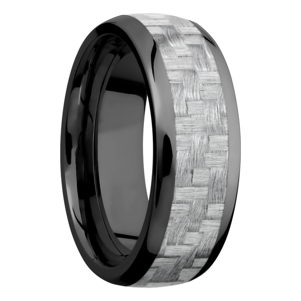 Zirconium 8mm domed band with a 5mm inlay of silver Carbon Fiber Image 2 Toner Jewelers Overland Park, KS
