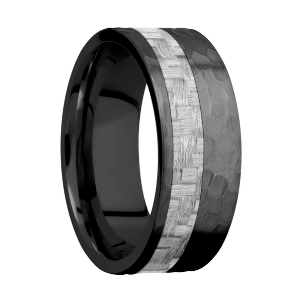 Zirconium 8mm flat band with a 3mm off-centered inlay of silver Carbon Fiber Image 2 Cozzi Jewelers Newtown Square, PA