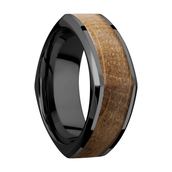 Zirconium 8mm beveled square band with an inlay of Whiskey Barrel hardwood Image 2 Cozzi Jewelers Newtown Square, PA