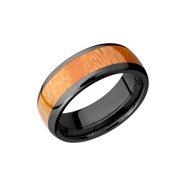 Zirconium 8mm domed band with an inlay of Osage Orange hardwood Cozzi Jewelers Newtown Square, PA