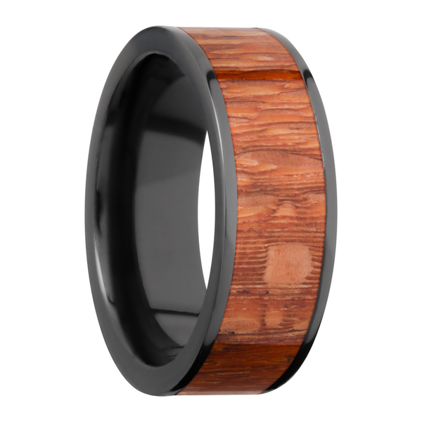 Zirconium 8mm flat band with an inlay of Leopard wood Image 2 Cozzi Jewelers Newtown Square, PA