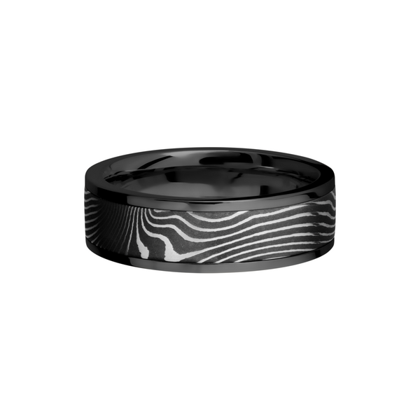 Zirconium flat 7mm band with a 5mm inlay of handmade flattwist Damascus steel Image 3 Toner Jewelers Overland Park, KS