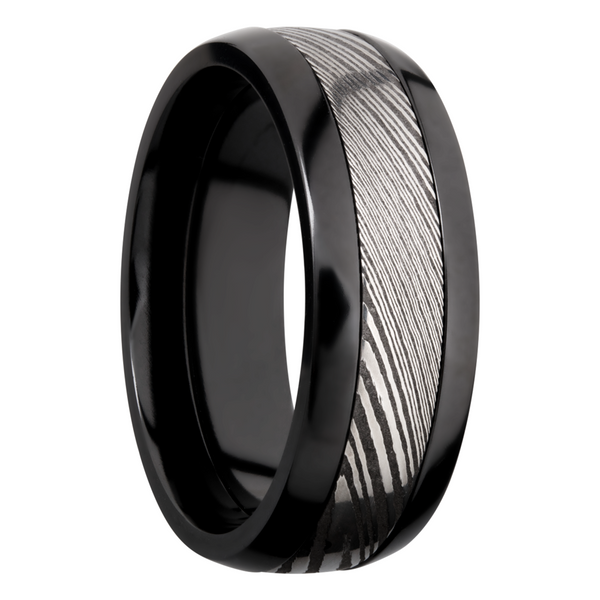 Zirconium domed 8mm band with a 4mm inlay of handmade Damascus steel Image 2 Cozzi Jewelers Newtown Square, PA