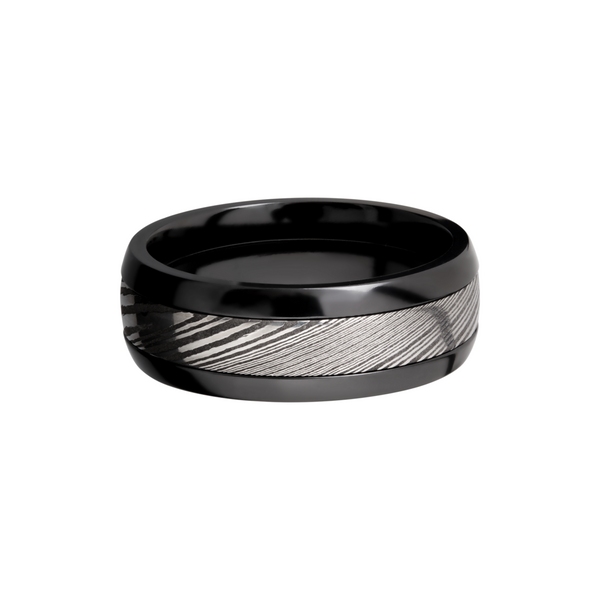 Zirconium domed 8mm band with a 4mm inlay of handmade Damascus steel Image 3 Cozzi Jewelers Newtown Square, PA