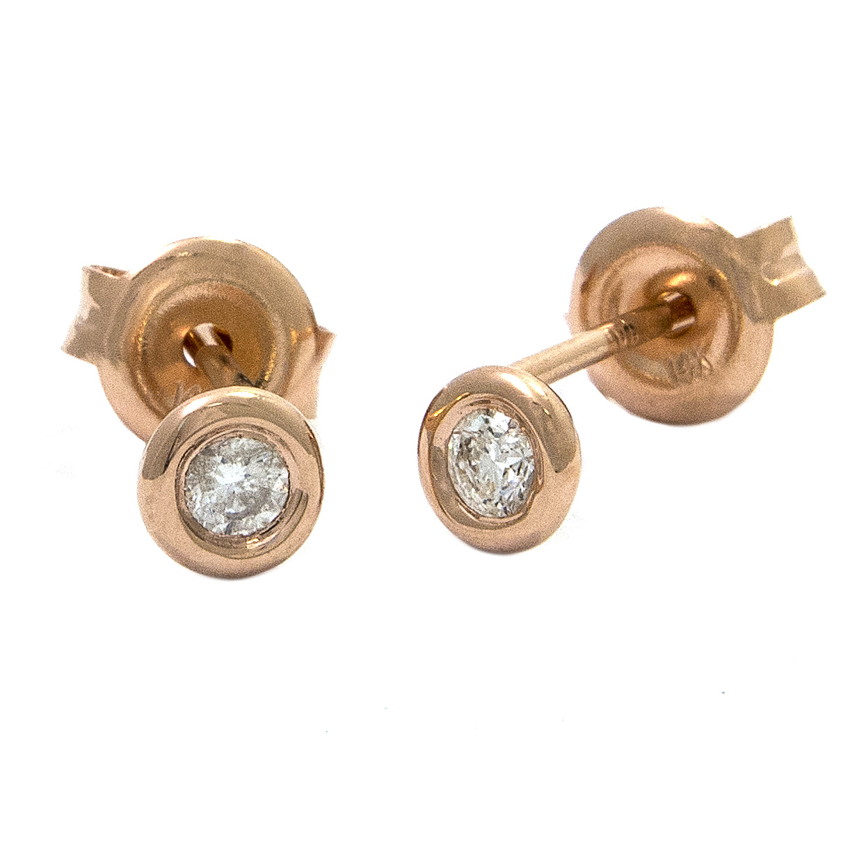 Rose Gold Stud Round Bezel Diamond Earrings  Jackson Jewelers Flowood, MS
