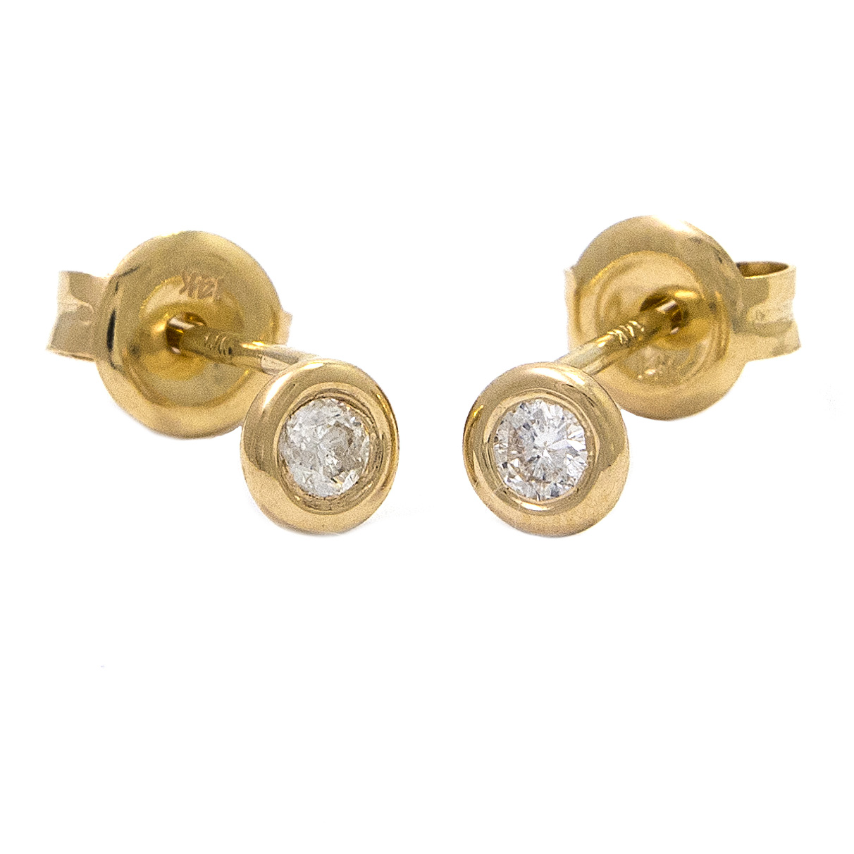 Yellow Gold Stud Round Bezel Diamond Earrings  Jackson Jewelers Flowood, MS