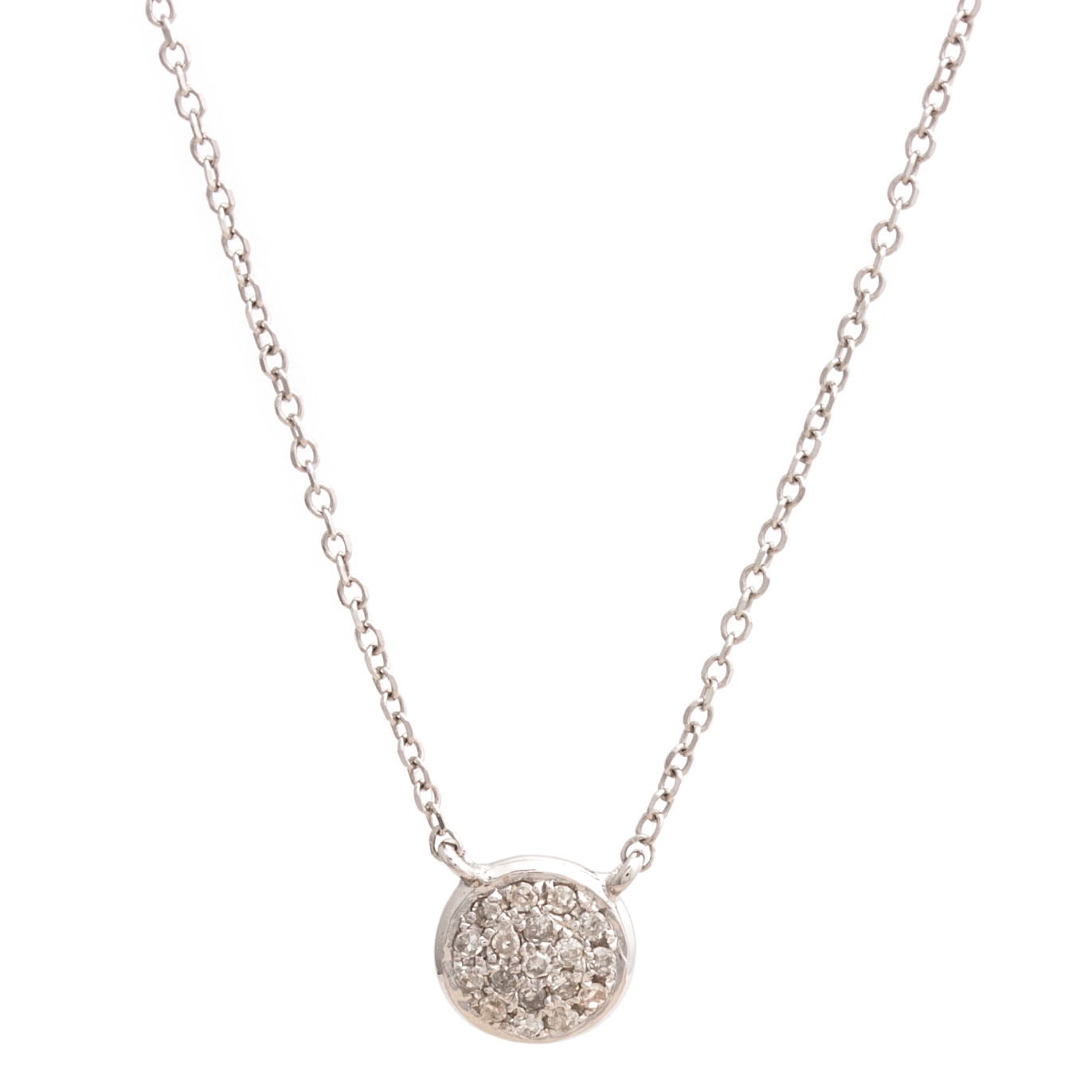 White Gold Circle Single Pave Diamond Necklace  Jackson Jewelers Flowood, MS