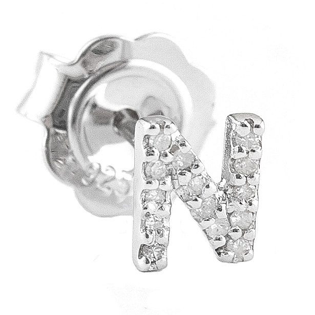 Sterling Silver Initial Round Prong Diamond Earrings  Jackson Jewelers Flowood, MS