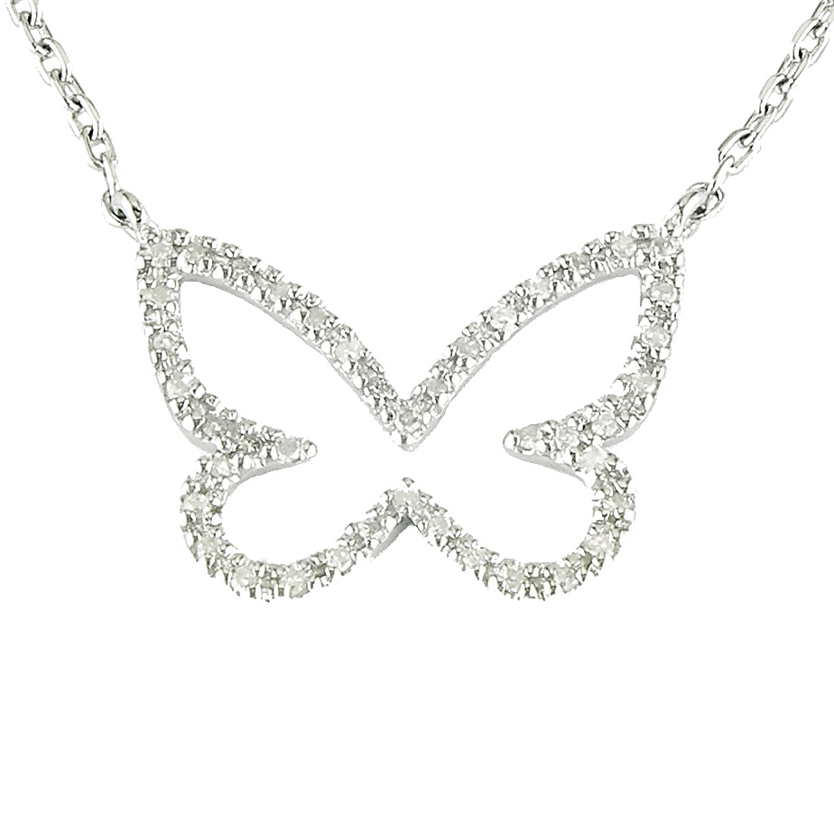 Sterling Silver Butterfly Single Micro Pave Diamond Necklace  Jackson Jewelers Flowood, MS