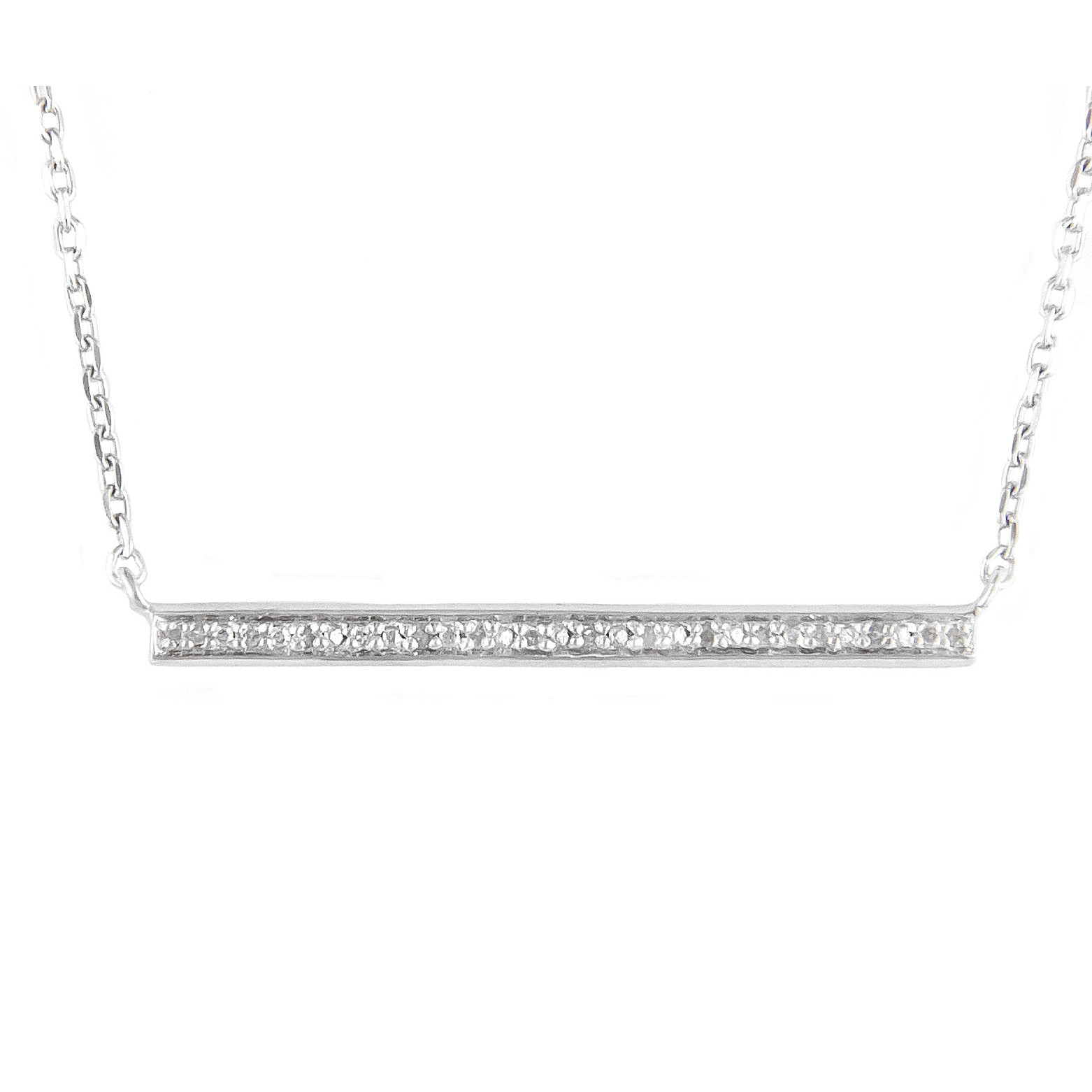 Sterling Silver Bar Single Micro Pave Diamond Necklace  Jackson Jewelers Flowood, MS