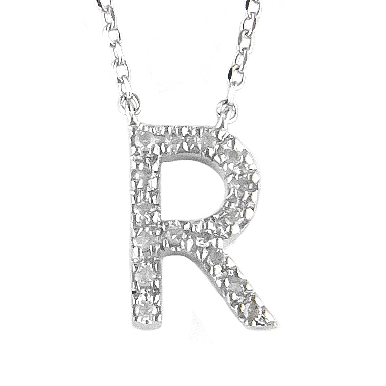 Sterling Silver Initial Round Prong Diamond Necklace  Jackson Jewelers Flowood, MS