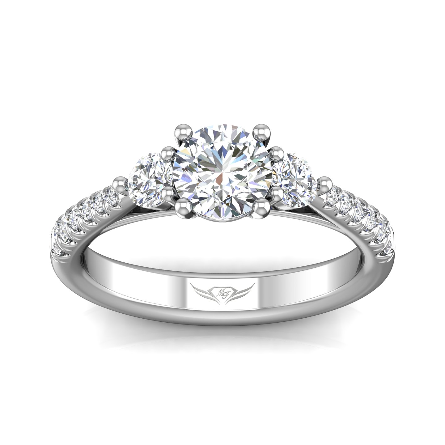 14K White Gold FlyerFit Three Stone Engagement Ring Image 3 Becky Beauchine Kulka Diamonds and Fine Jewelry Okemos, MI