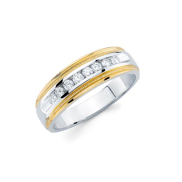 14k White & Yellow Gold Men's Diamond Wedding Band Arnold's Jewelry and Gifts Logansport, IN