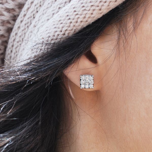 14k White Gold Diamond Earrings Image 2 B & L Jewelers Danville, KY
