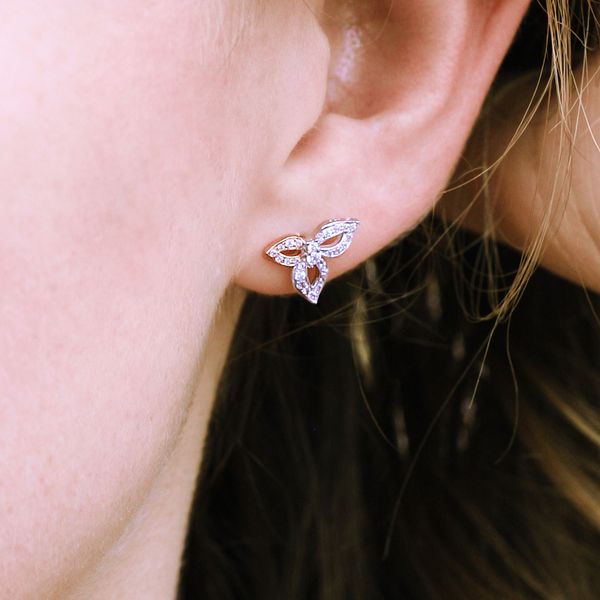 14k White & Rose Gold Diamond Earrings Image 2 Lewis Jewelers, Inc. Ansonia, CT