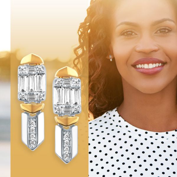 14k White & Yellow Gold Diamond Earrings Image 4 B & L Jewelers Danville, KY