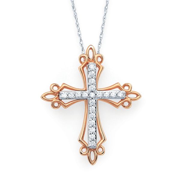 14k White & Rose Gold Diamond Cross Arnold's Jewelry and Gifts Logansport, IN