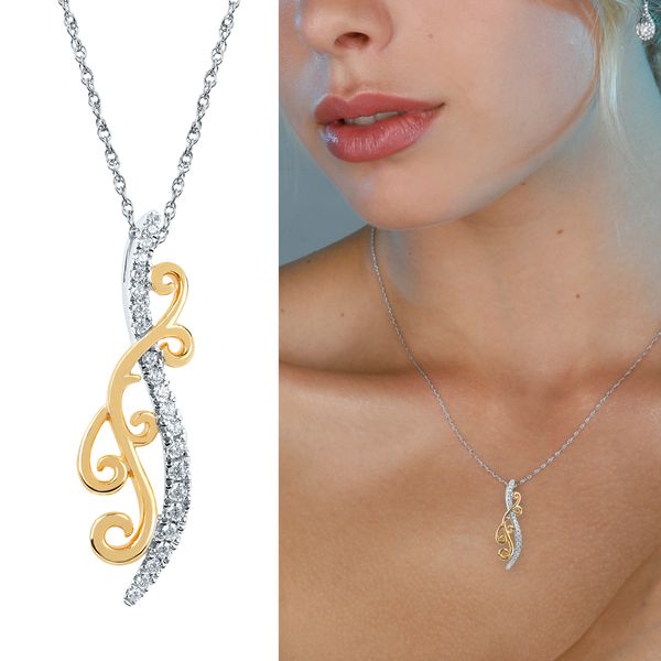 14k White & Yellow Gold Diamond Pendant Image 3 Morin Jewelers Southbridge, MA