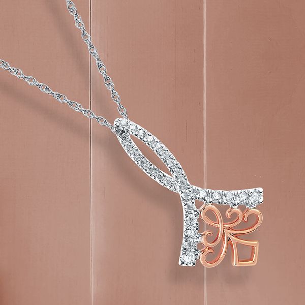 14k White & Rose Gold Diamond Pendant Image 2 Arnold's Jewelry and Gifts Logansport, IN