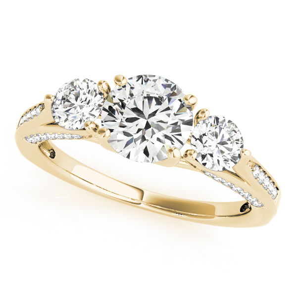 18K Yellow Gold Three-Stone Round Engagement Ring Elgin's Fine Jewelry Baton Rouge, LA