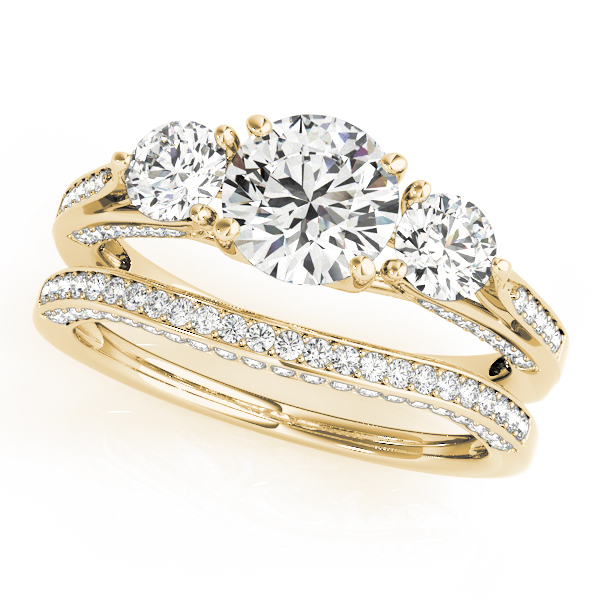 14K Yellow Gold Three-Stone Round Engagement Ring Image 3 Quality Gem LLC Bethel, CT