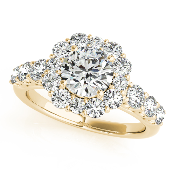 18K Yellow Gold Round Halo Engagement Ring J Gowen Jewelry Comfort, TX