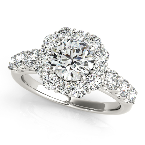 18K White Gold Round Halo Engagement Ring J Gowen Jewelry Comfort, TX