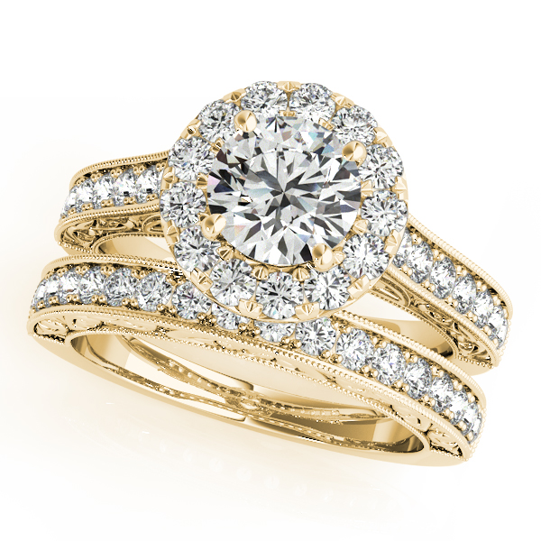 18K Yellow Gold Engraved Diamond Halo Engagement Ring Image 3 Hess & Co Jewelers Lexington, VA