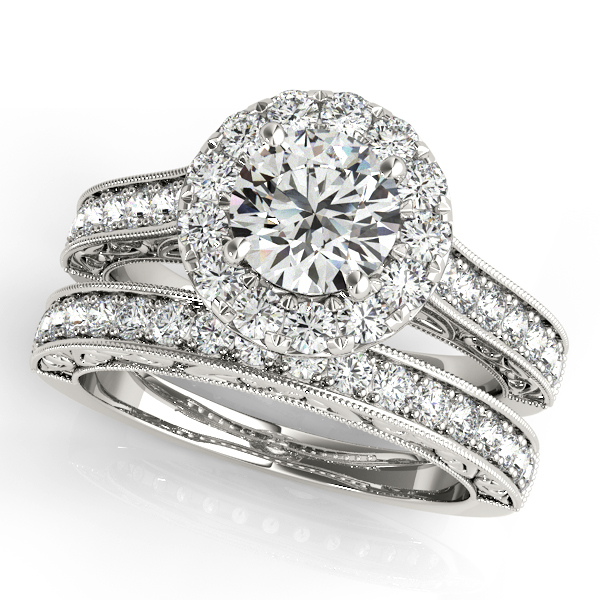14K White Gold Engraved Diamond Halo Engagement Ring Image 3 J Gowen Jewelry Comfort, TX