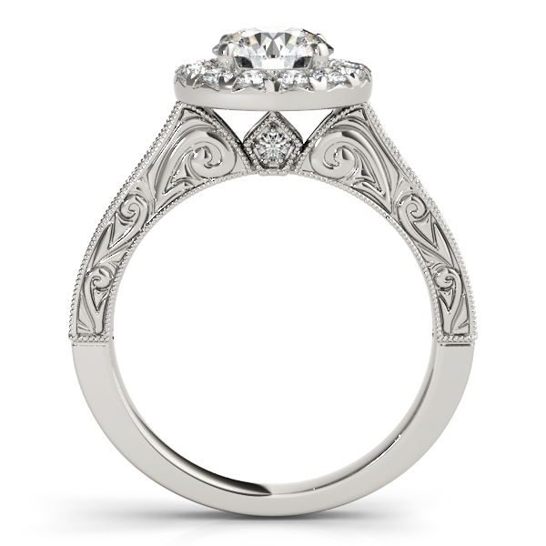 18K White Gold Engraved Diamond Halo Engagement Ring Image 2 Grono and Christie Jewelers East Milton, MA