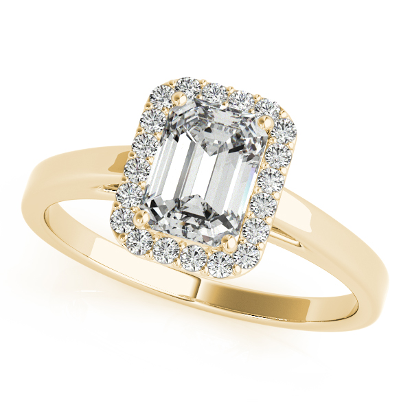 18K Yellow Gold Emerald Halo Engagement Ring J Gowen Jewelry Comfort, TX