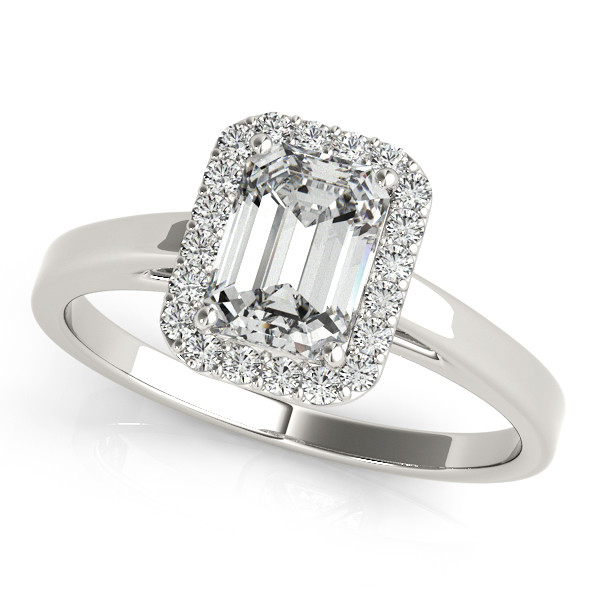 18K White Gold Emerald Halo Engagement Ring DJ's Jewelry Woodland, CA