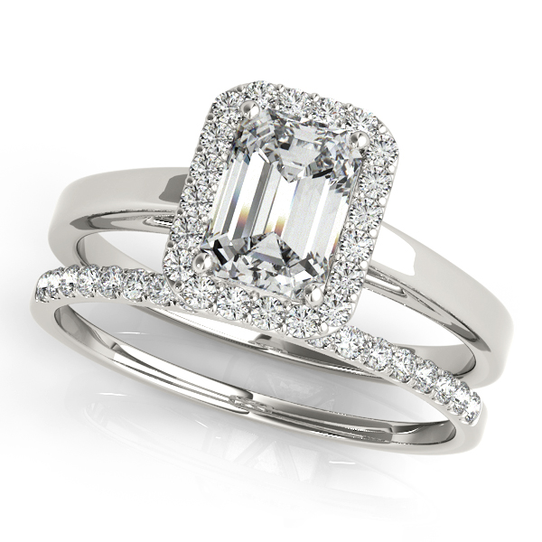 18K White Gold Emerald Halo Engagement Ring Image 3 Douglas Diamonds Faribault, MN