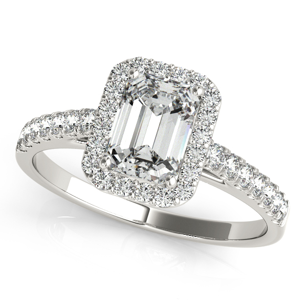 18K White Gold Emerald Halo Engagement Ring Grono and Christie Jewelers East Milton, MA
